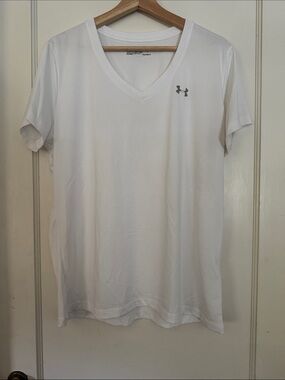 Under Armour White V-Neck Performance Tee with Gray Logo